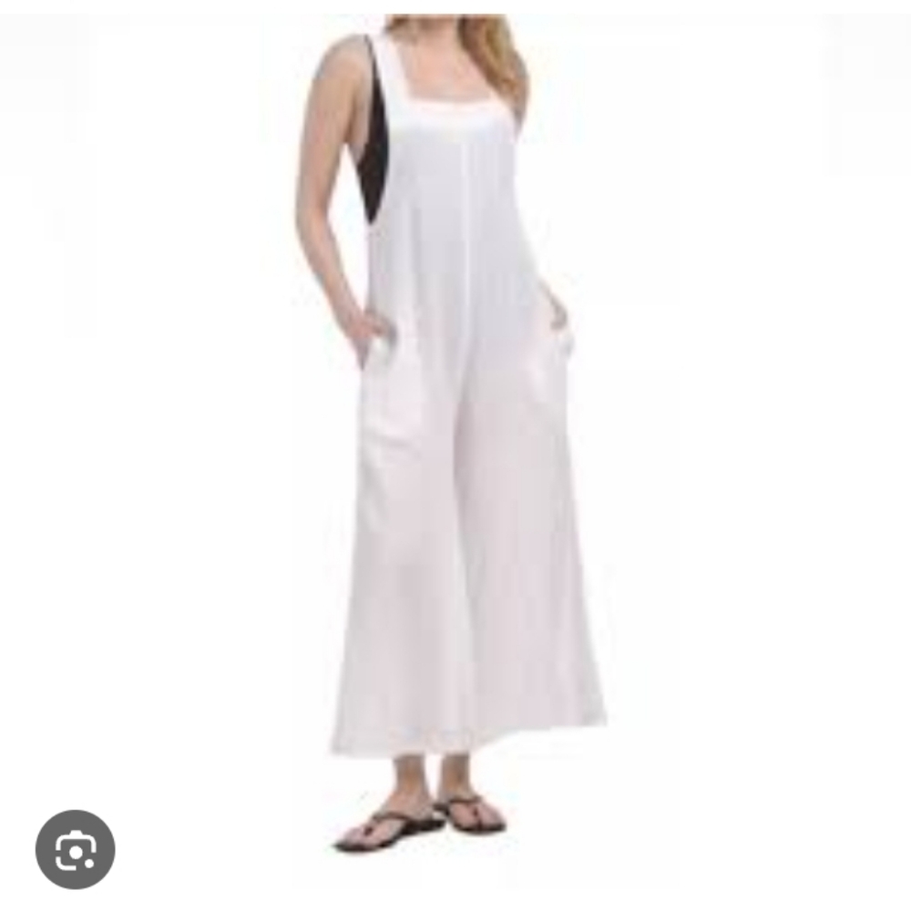 Haute Hippie White Linen Blend Wide Leg Jumpsuit Swim Cover Up Size M NWT